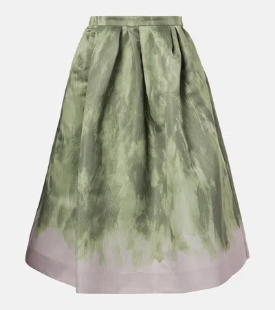 Dries Van Noten Satin Midi Skirt In Green