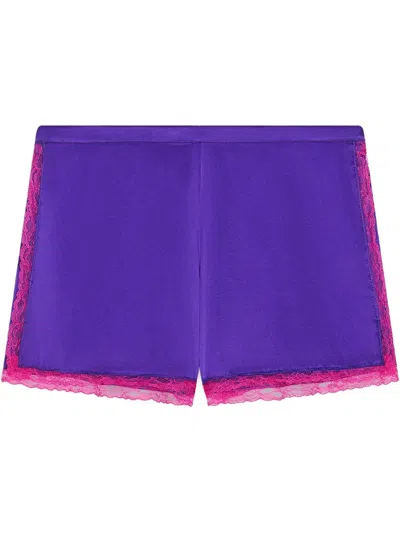 Dries Van Noten Satin Mini Shorts In Purple