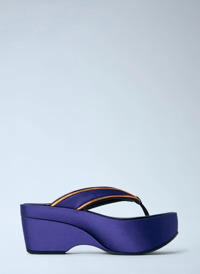 Dries Van Noten Satin Platform Thong Sandals In Blue