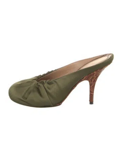 Pre-owned Dries Van Noten Satin Pleated Accents Mules In Green