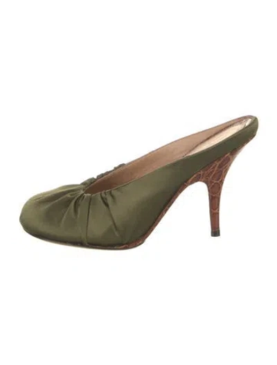Pre-owned Dries Van Noten Satin Pleated Accents Mules In Green