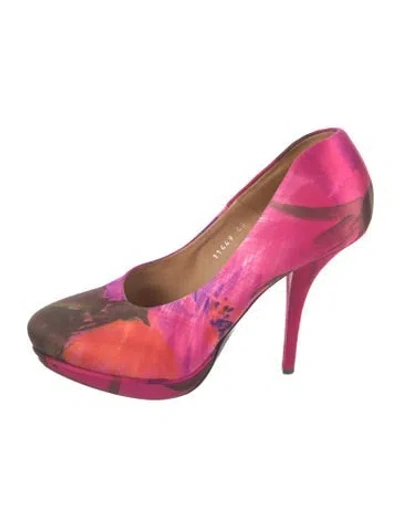 Pre-owned Dries Van Noten Satin Printed Pumps In Pink
