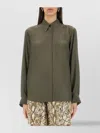 Dries Van Noten Satin Shirt With Collared Neck And Long Sleeves In Green
