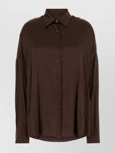 Dries Van Noten Satin Shirt With Long Sleeves And Relaxed Fit In Brown