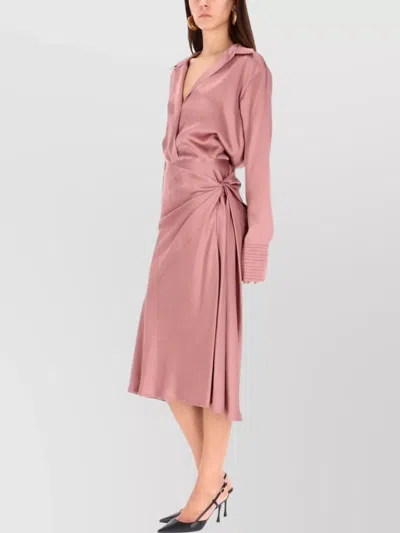 Dries Van Noten Satin V Neck Long Sleeve Shirt In Pink