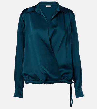 Dries Van Noten Satin Wrap Top In Blue