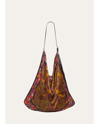 Dries Van Noten Scarf-print Flat Hobo Bag In Rust