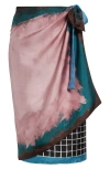 Dries Van Noten Womens Dessin B Abstract-print Wrap-front Silk Midi Skirt In Pink/ Teal
