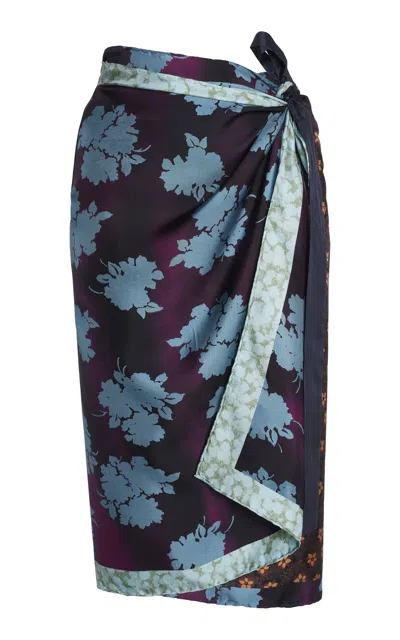 Dries Van Noten Scarfy Silk Wrap Skirt In Multi