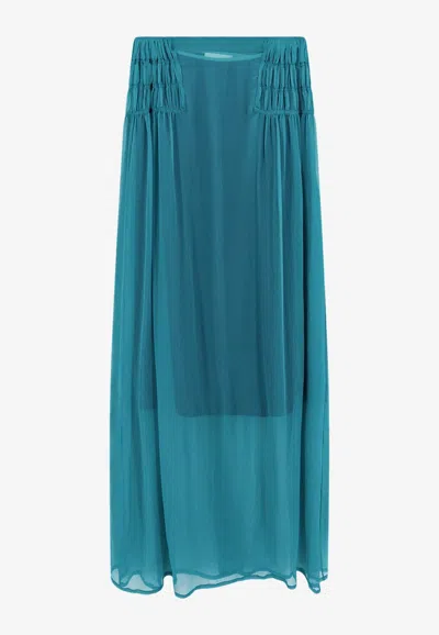 Dries Van Noten Scarlett Silk Sheer Midi Skirt In Petrol