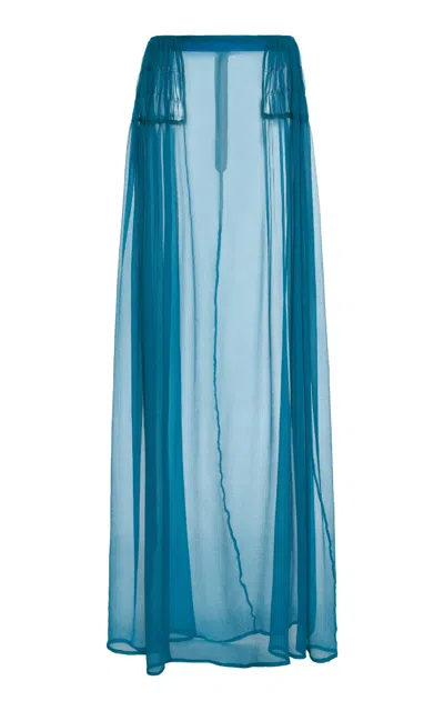 Dries Van Noten Scarlott Gathered Mousseline-silk Maxi Skirt In Blue