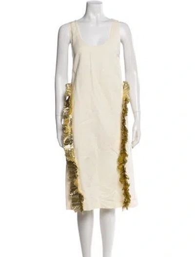 Pre-owned Dries Van Noten Scoop Neck Midi Length Dress In Neutral