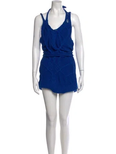Pre-owned Dries Van Noten Scoop Neck Mini Dress In Blue