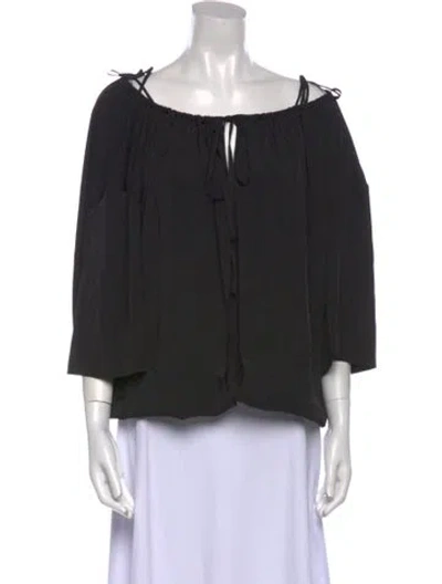 Pre-owned Dries Van Noten Scoop Neck Three-quarter Sleeve Blouse In Black