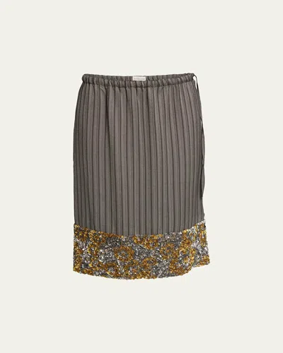 Dries Van Noten Scotts Embellished Stripe Jacquard Pencil Skirt In Gray