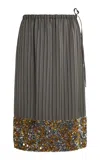 Dries Van Noten Scotts Embellished Twill Knee-length Skirt In Gray