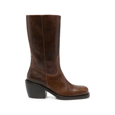 Dries Van Noten Sculptural Heel Leather Boot In Brown