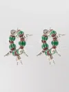 Dries Van Noten Sculptural Hoop Earrings Beaded Design In Green