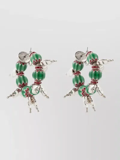 Dries Van Noten Sculptural Hoop Earrings Beaded Design In Green