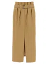Dries Van Noten Pleated Long Skirt Belted Waist In Beige