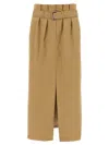 Dries Van Noten Pleated Long Skirt Belted Waist In Beige