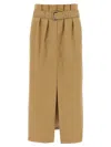 Dries Van Noten Pleated Long Skirt Belted Waist In Beige