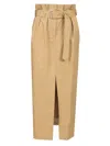 Dries Van Noten Belted Pleated Cotton Midi Skirt In Beige