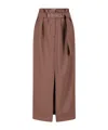 Dries Van Noten Seaches Pleated Wool-gabardine Midi Skirt In Brown