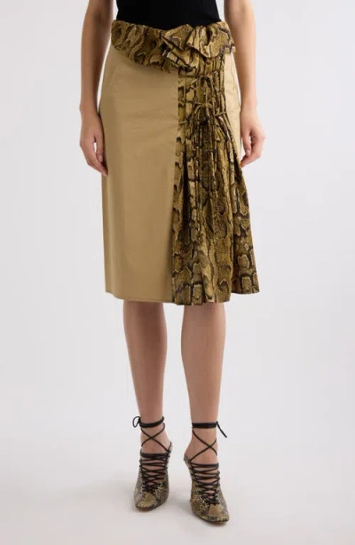 Dries Van Noten Sebia Snakeskin Print Ruffle Midi Skirt In Beige