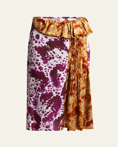 Dries Van Noten Sebia Two-tone Abstract Printed Midi Skirt