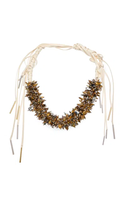 Dries Van Noten Semi-precious Embellished Statement Necklace In Brown