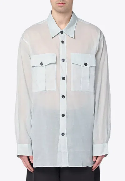 Dries Van Noten Semi-sheer Long-sleeved Shirt In Transparent