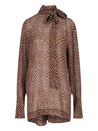 Dries Van Noten Long Sleeve High Neck Polka Dot Top In Brown
