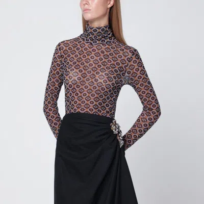 DRIES VAN NOTEN DRIES VAN NOTEN  SEMI-TRANSPARENT BROWN PRINT TURTLENECK JUMPER