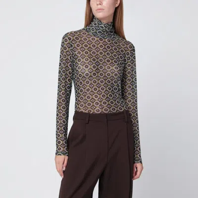 DRIES VAN NOTEN SEMI-TRANSPARENT GREEN PRINT TURTLENECK JUMPER