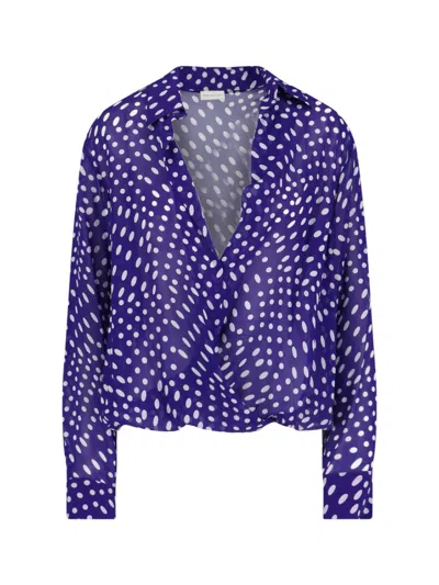 Dries Van Noten Long Sleeve Polka Dot Top With Tie In Blue