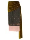 Dries Van Noten Asymmetric Silk And Velvet Wrap Skirt In Brown