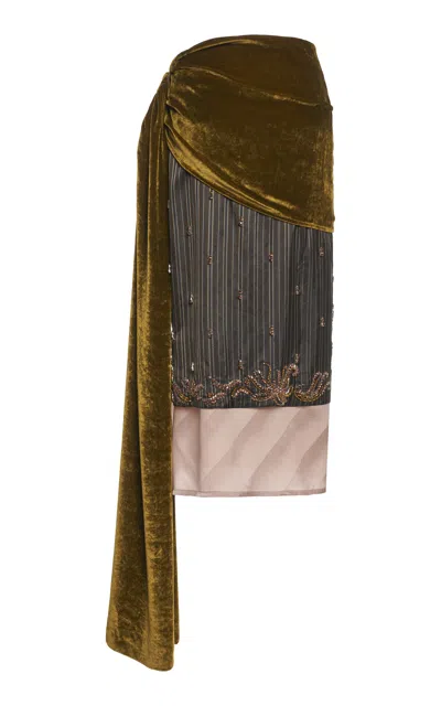 Dries Van Noten Senice Embellished Cupro Midi Skirt In Brown