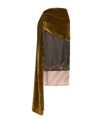 DRIES VAN NOTEN DRIES VAN NOTEN DRAPE DETAILED MIDI VELVET SKIRT
