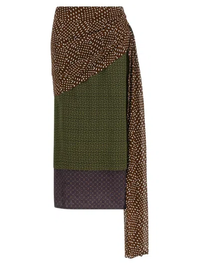 Dries Van Noten Draped Silk Satin Skirt In Multi