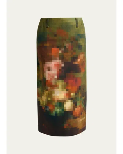 Dries Van Noten Printed Cotton-canvas Midi Skirt In Green