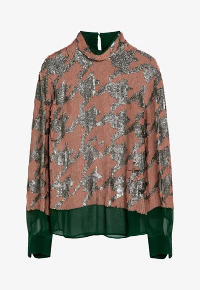 Dries Van Noten Sequin Embellished Buttoned Shirt In Green