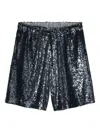 Dries Van Noten Mens Navy Sequin-embellished Drawstring Woven Shorts In Blue