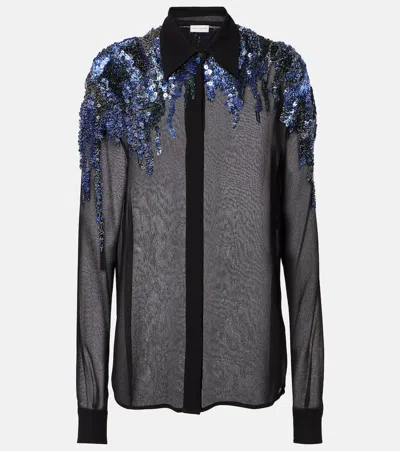 Dries Van Noten Sequined Chiffon Blouse In Black