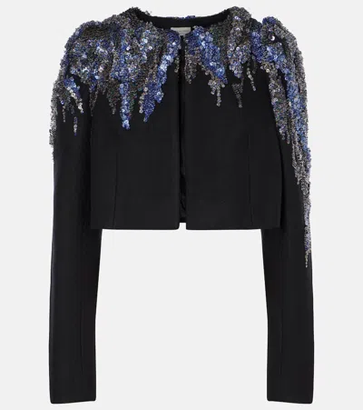 Dries Van Noten Sequined Cropped Wool-blend Jacket In Black