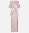 Dries Van Noten Sequined Draped Gown In Pink