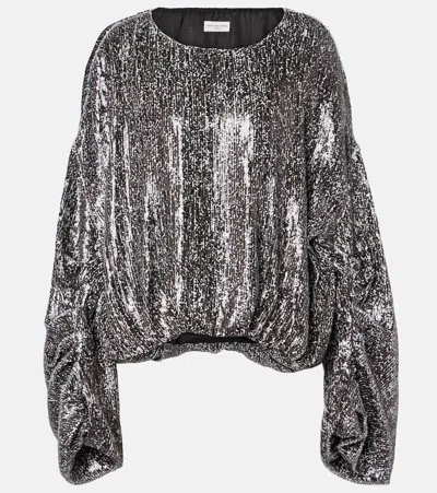 Dries Van Noten Sequined Gathered Blouse In Silber