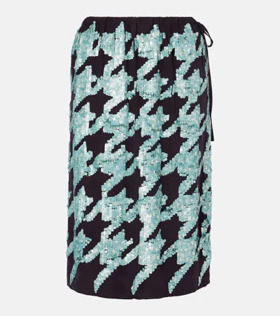 DRIES VAN NOTEN SEQUINED HOUNDSTOOTH SILK MIDI SKIRT