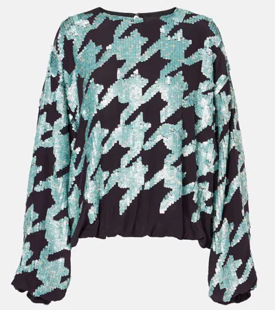 Dries Van Noten Sequined Houndstooth Silk Sweatshirt In Burgundy
