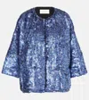 Dries Van Noten Womens Blue Violini Sequin-embellished Padded Crepe Jacket In Blue
